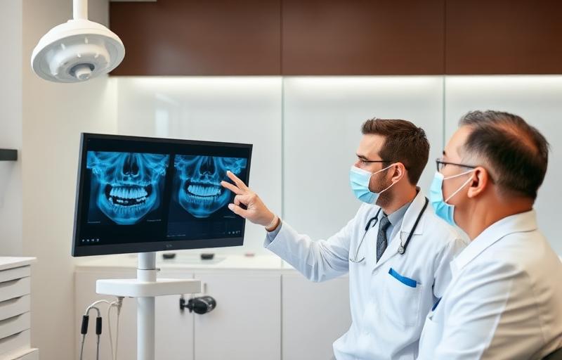Dental professionals reviewing x-rays for gum treatment at The DNA Henley Clinic Henley on Thames?